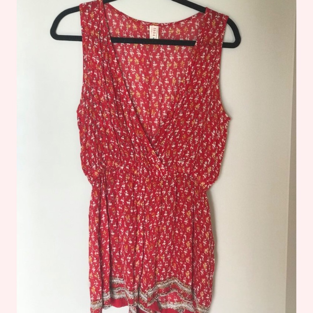 Red floral romper